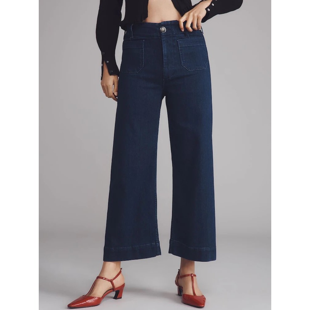 Anthropologie Maeve The Colette Wide Leg Jeans Dark Wash Blue Size 31 Stretchy